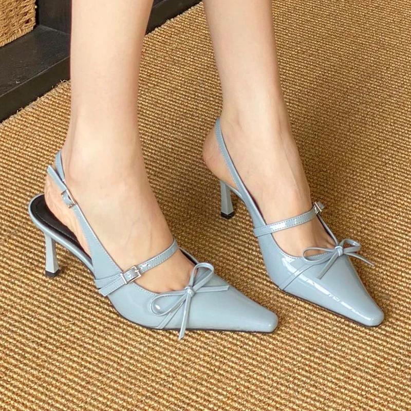 Fashion Bow High Heeled Sandals Women Pointed Toe Sexy Shoes Elegant Woman Slippers Summer 2025 Dress Luxury Pumps Fashion Ladies Shoes