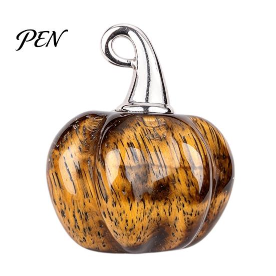 Mini Carved Pumpkin Ornaments Natural Crystal Pendant, Stone Charm with Halloween Party Supplies Metal Hook, Micro Landscape Decor, Holiday
