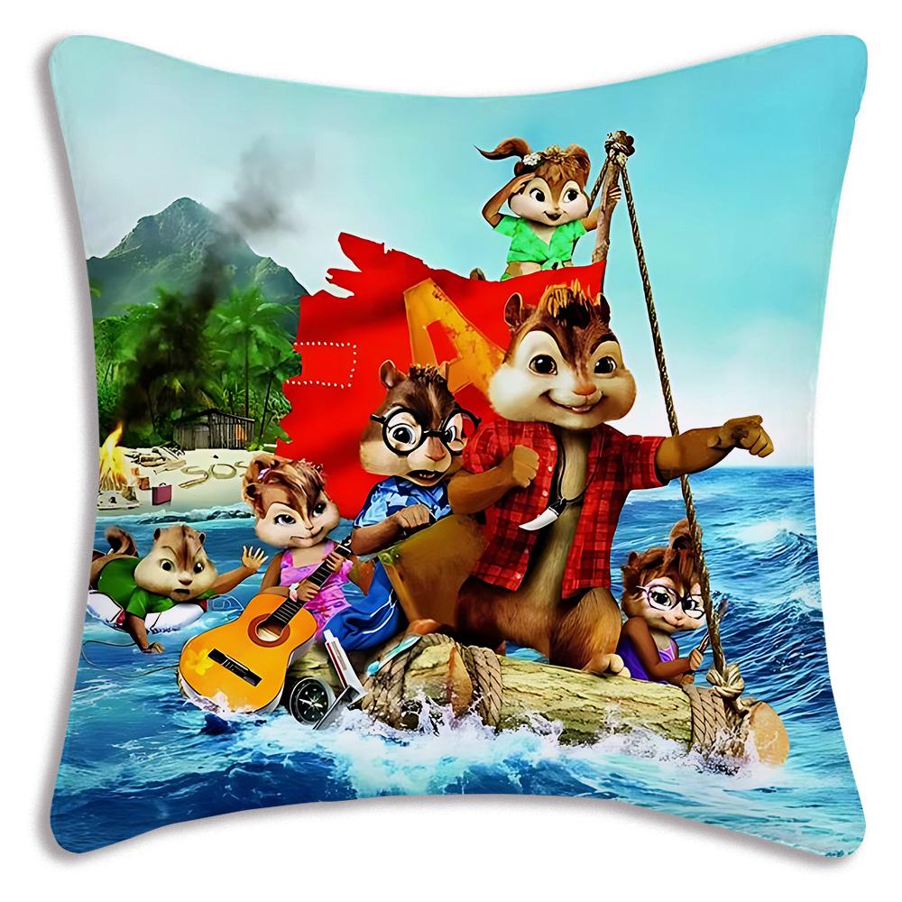 Anime Alvins and the Chipmunks Pillow Covers Cartoon Sofa Decorative Home Double-sided Printing Short Plush Cute Cushion Cover