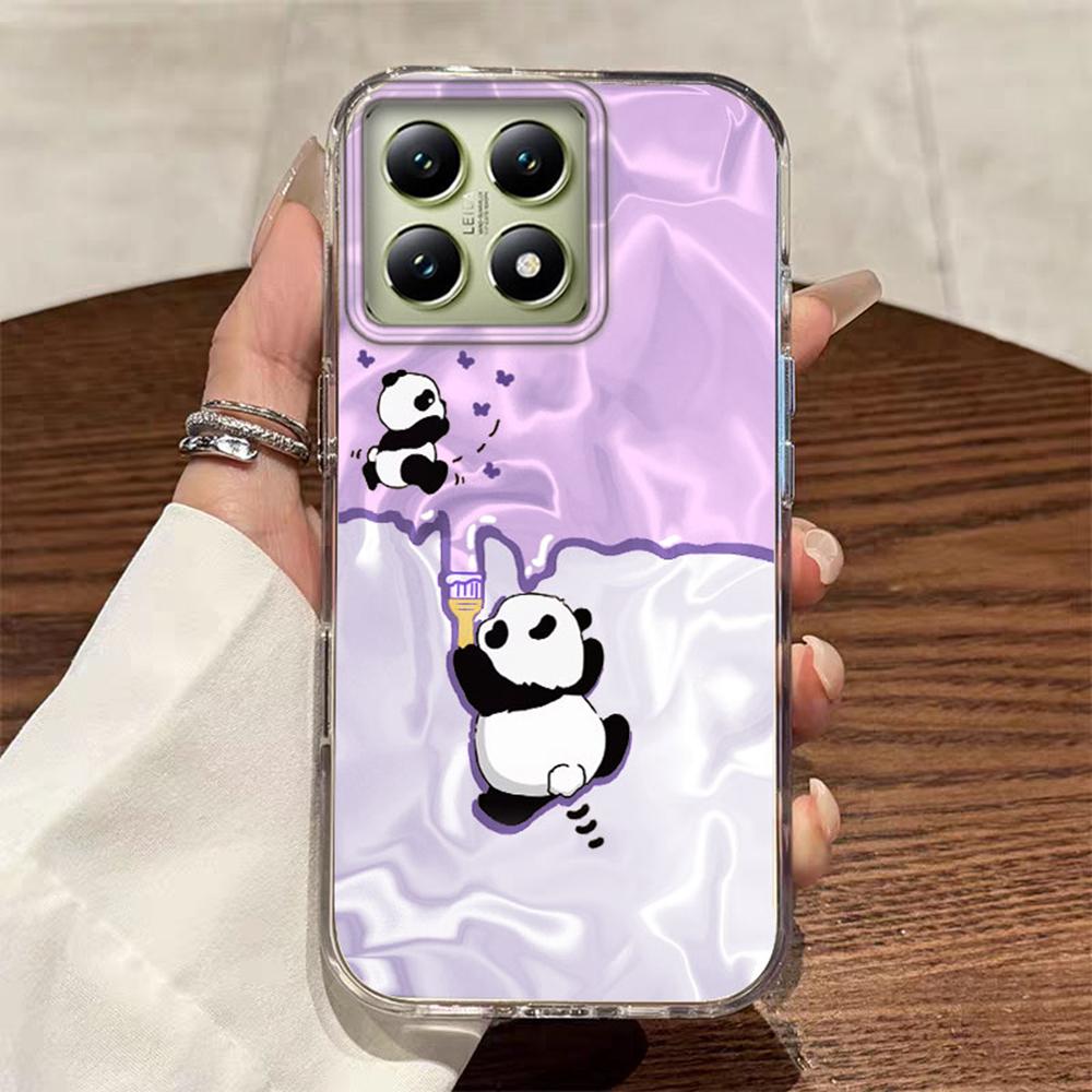 

Funny Panda Cartoon Laser Gradient Phone Case For Xiaomi 14T 13T 11 Lite NE Poco X5 M6 X6 X7 X3 Pro NFC C65 C61 M5S Bumper Cover Xiaomi 14T Pro 5G