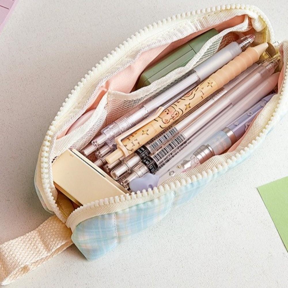 Lattice Pencil Bag Large Capacity Pen Box Korean Style Pencil Case Portable