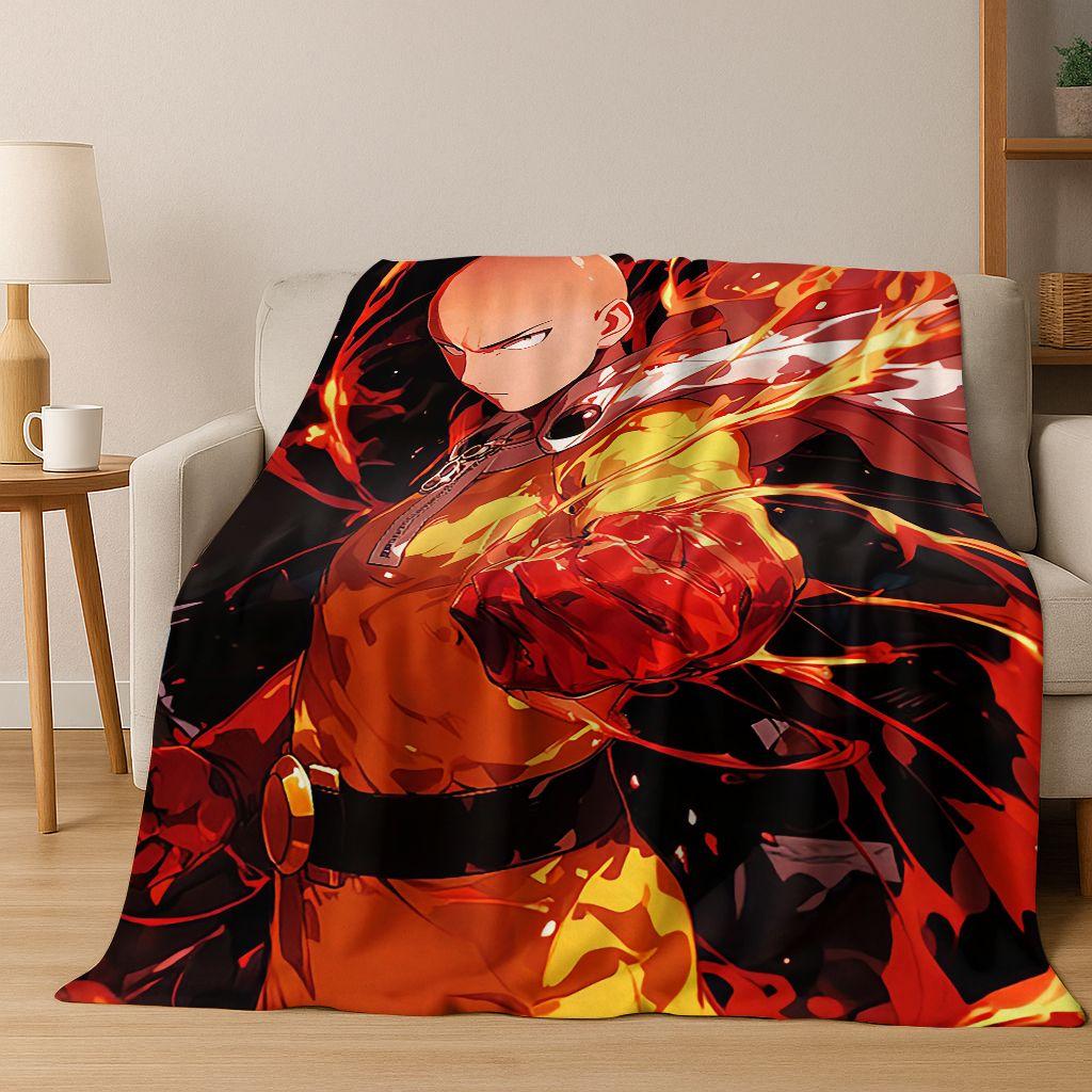 Anime One Punch Man Saitama Cartoon Cartoon Flannel Blanket,Cozy Soft Throw Blanket for Home Bedroom Bed Sofa Picnic Cover Kids