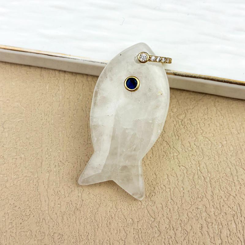 Natural Crystal Fish-Shaped Pendant: Red Agate, Lapis Lazuli, Tiger Eye, Jade Clavicle Chain