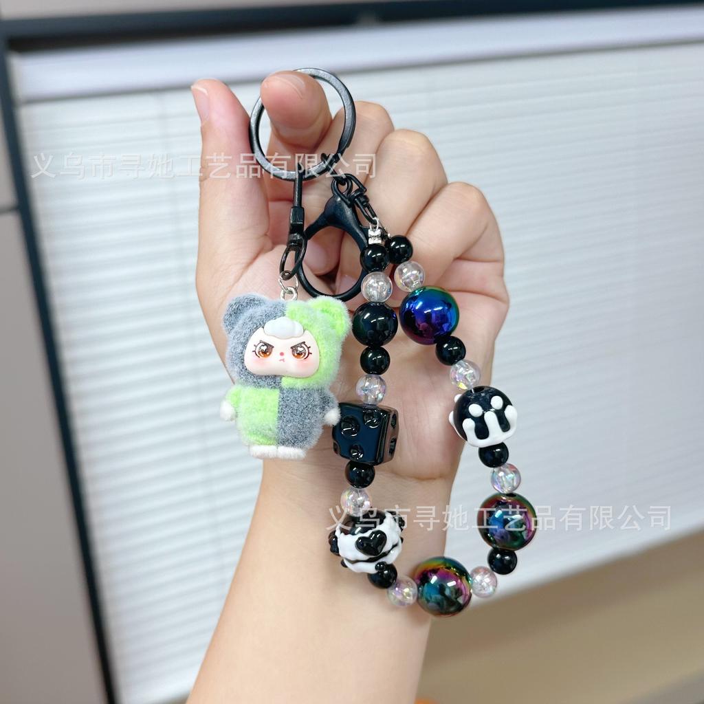 Creative Cartoon Doll Beaded Mobile Phone Chain Keychain Women's School Bag Couple Car Key Chain Bag Pendant