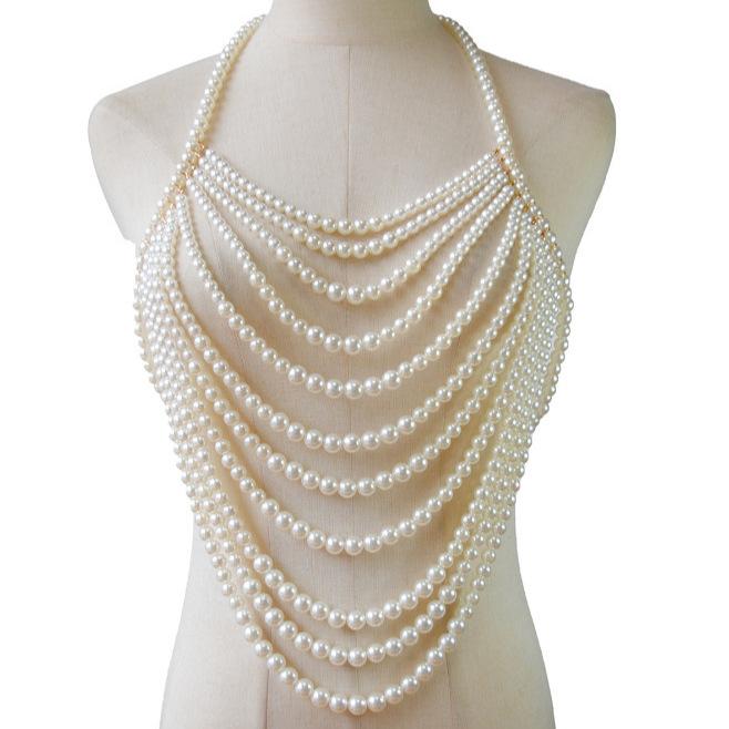 Accessories, Pearl Necklace, Fashionable Multi Layer Necklace, Chest Chain, Sexy Chest Chain, Pearl Body Chain, Accessories, Photo Props
