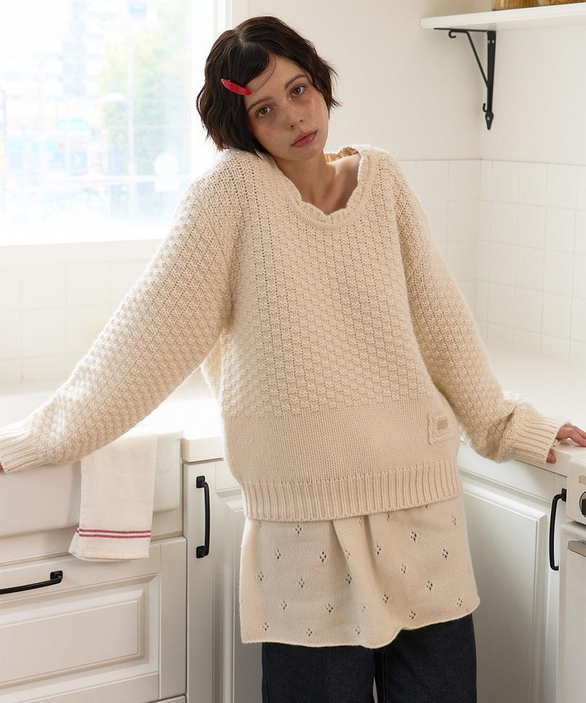 Beibibeullunideuljeu Scallop Chunky Knit Pullover Ivory