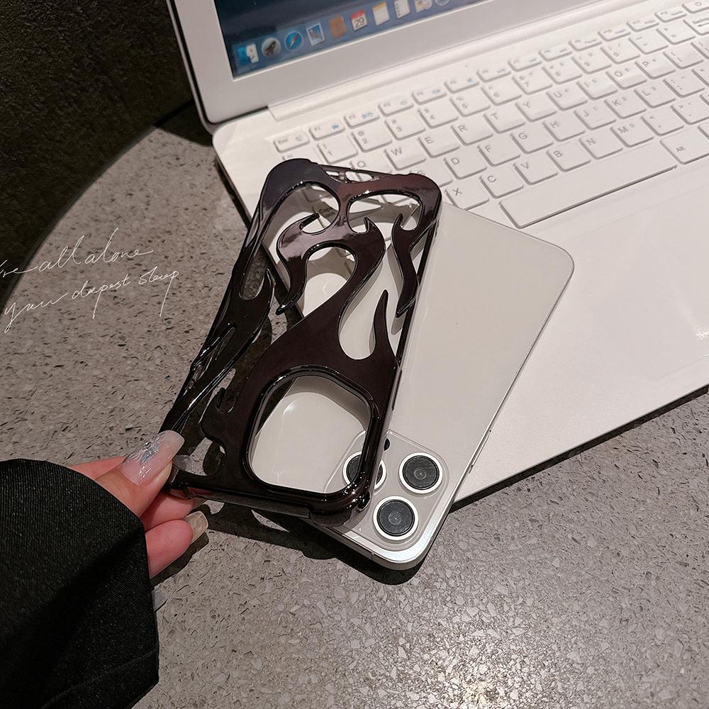 

For iPhone 16 Pro Max Case Hollow Flame Design Electroplated TPU Phone Cover Silver