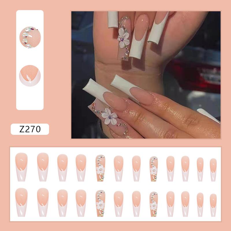 Artificial Nails Long Ballet Nails Wearable Nail Stickers Box Set of 24 Pieces Diamond Style Removable