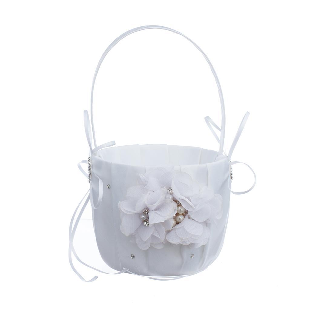 Wedding Bowknot Faux Pearl Flower Girl Basket With Heart Shape Decor