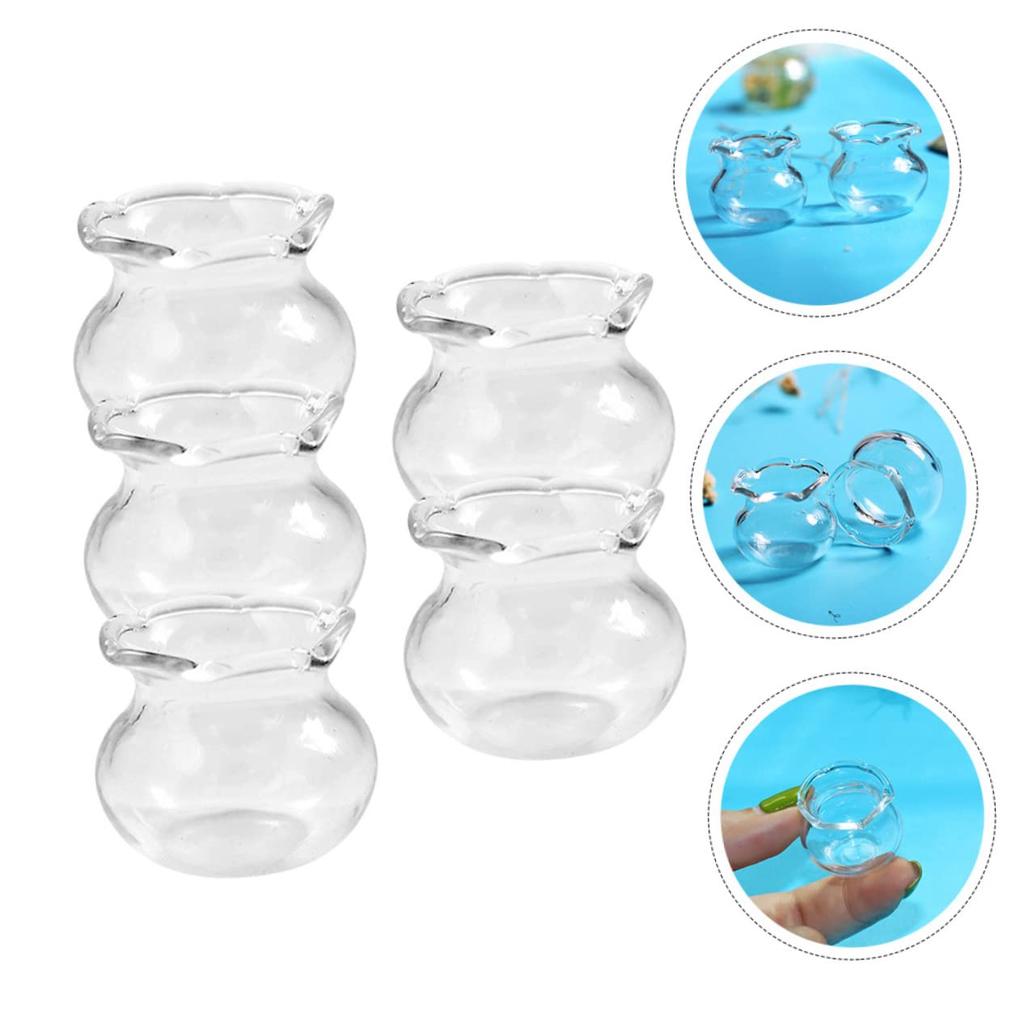 SAFIGLE Miniature Cute Goldfish Bowl Miniature Aquarium Mini Goldfish Bowl Stylish Glass Accessories Dollhouse Accessories 5 Pieces