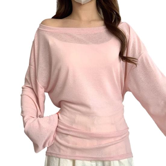 Summer Blouse Slope Collar Long Sleeve Lace-up Waist Sun Protection Cover-Up Soft Stretchy Outdoor