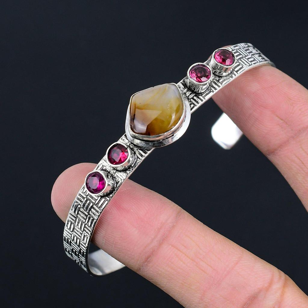 Montana Agate Gemstone Rubillite Sterling Silver Daughter Ethnic Bangle Bracelet