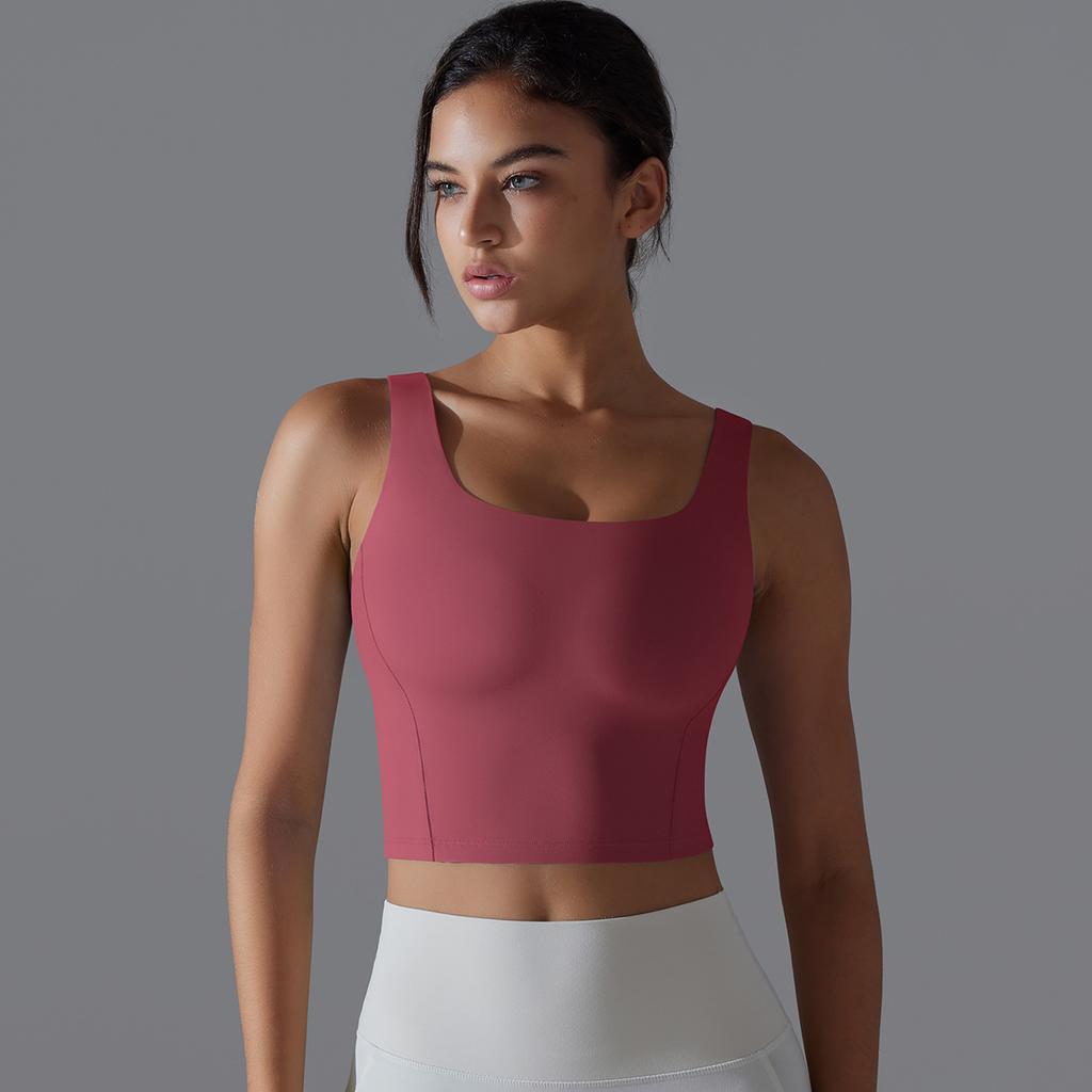 New Naked One Piece Fixed Cup Yoga Clothing For Women, Sleeveless Short Sports Underwear, Wide Shoulder Strap Yoga Tank Top