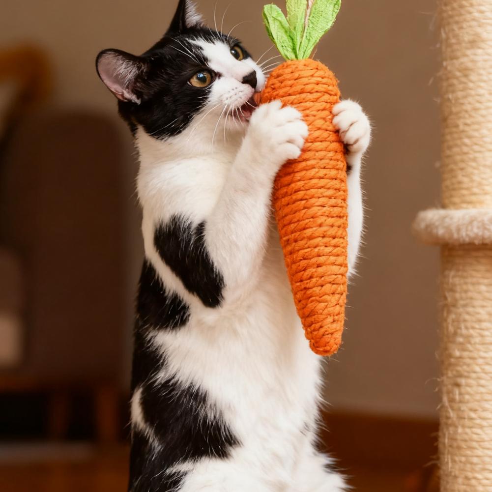 Cat Toy Carrot Sound Pet Products Bite Resistant Paper Rope Scratcher Clean Teeth Interactive Play Cat Carrot Chew Toy For Cat