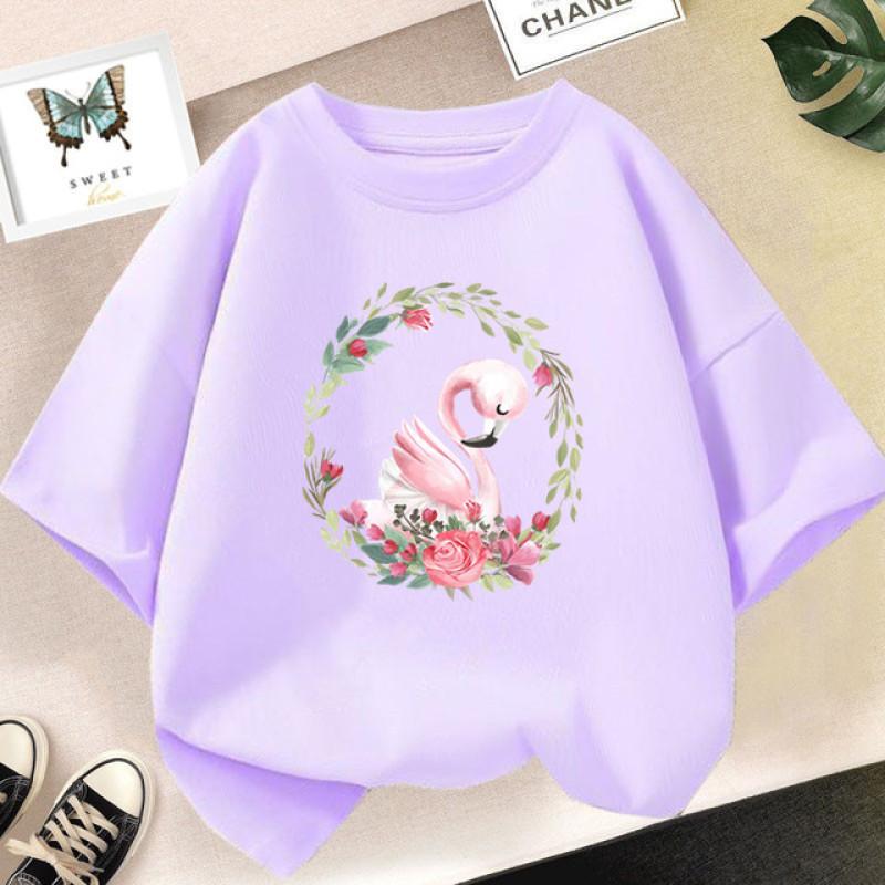 Sommer süße Kinder T-shirt Flamingo Cartoon Print Grafik T Shirt Mädchen Kawaii Tops Mode Design Kleidung