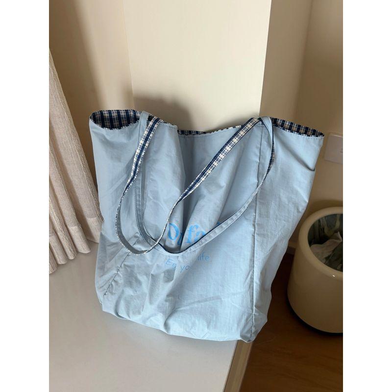 

Мода 2025 Универсальная Двусторонняя Холщовая Сумка в Полоску Женская Вместительная Повседневная Минималистичная Сумка на Плечо Сумка-Тоут Blue