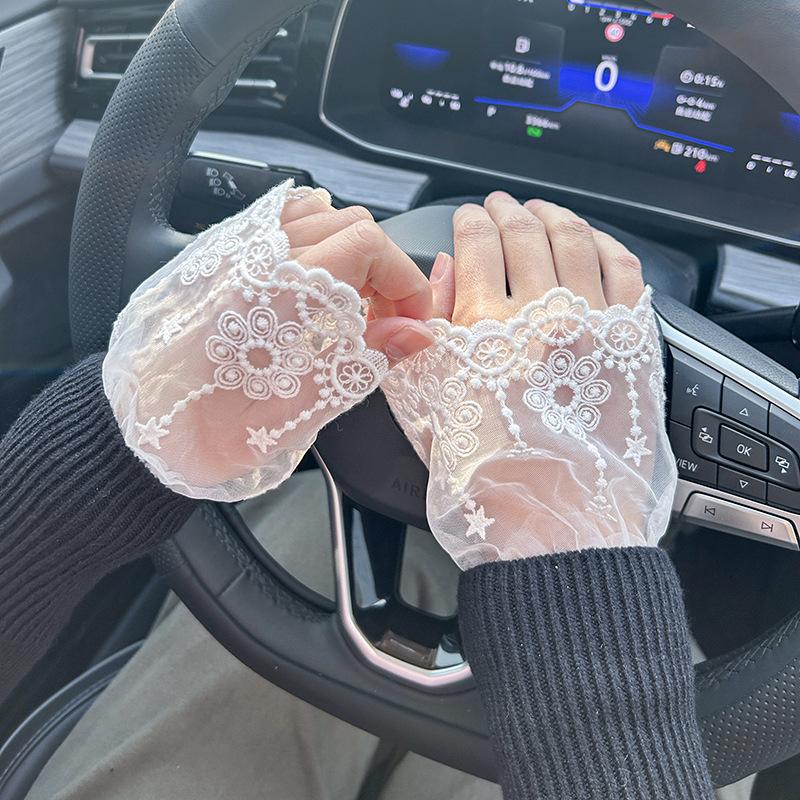 1Pair Detachable Cuffs Lace Flower Mesh Fake Flared Sleeves Double Layer Pleated Ruched False Cuffs Sweater Blouse Wrist Warmers