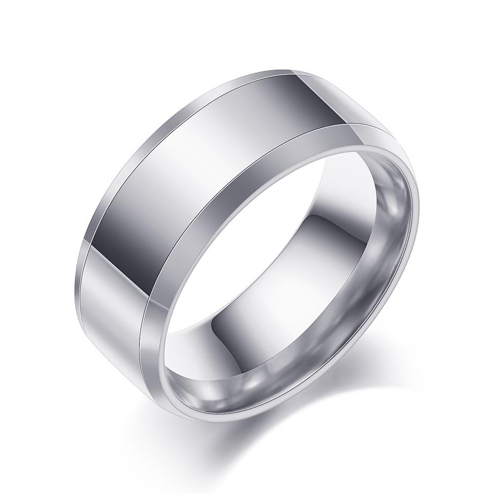 European & American 8mm Titanium Steel Men's Ring with Double Beveled Design - Three-Color Options