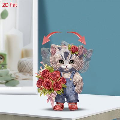 DIY 2D Flat Print Acrylic Diamond Painting Desktop Ornaments Kit with Head Shaking Function for Adults/Beginners Gift Home Decor