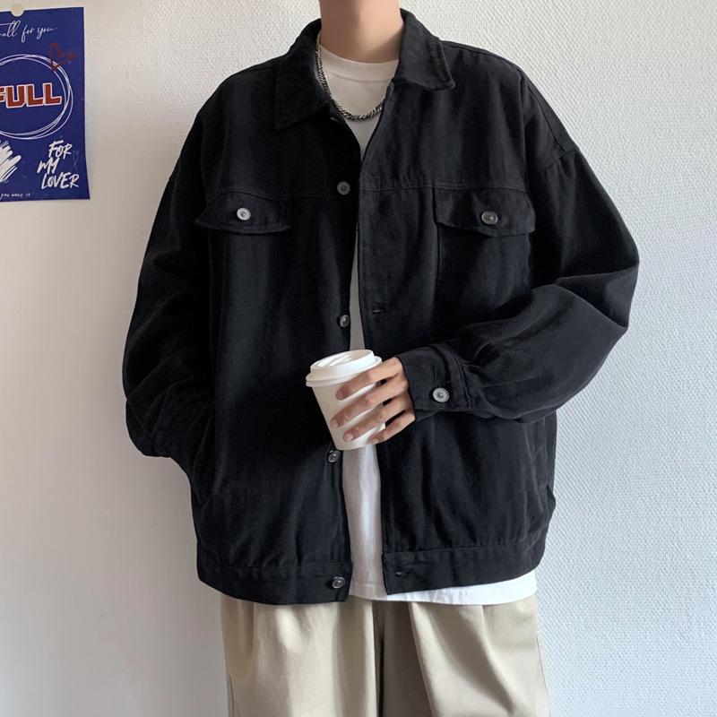 Men's Japanese Style Solid Color Retro Lapel Jacket - Spring/Autumn Hip Hop Loose Casual Trendy Workwear Cardigan.