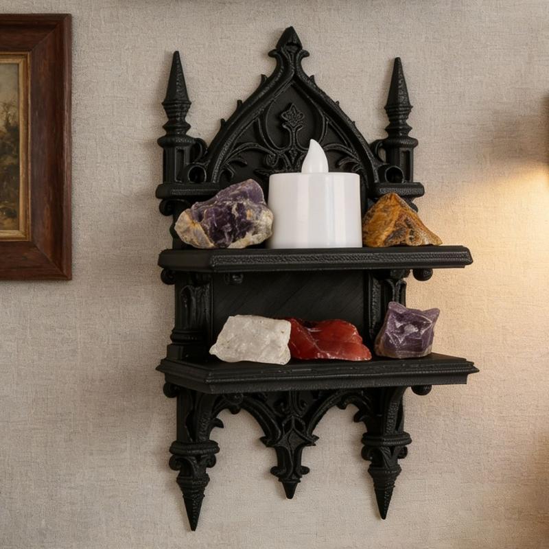 Sturdy Gothic Double Wall Mount Shelf For Heavy Books And Plant Strong Plastic Construction Easy To Assemble Rack