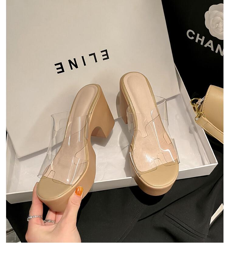 Women's  Thick-soled Wedge Slippers Outdoor Dating Open-toe High-heeled Shallow-mouth Fashionable Women's Shoes