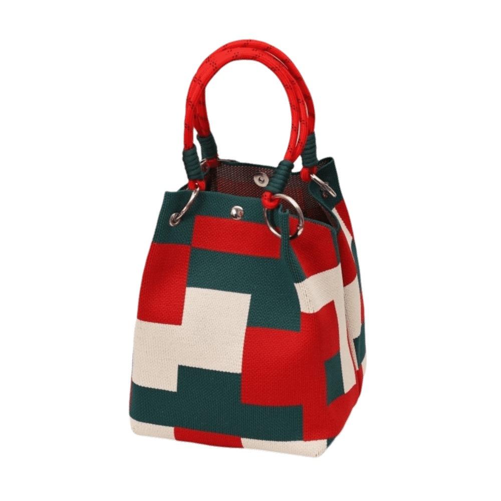 Portable Cartoon Knitted Bucket Bag Handmade Large Capacity Wrist Bag Woven Ring Buckle Handbag for Women Girls