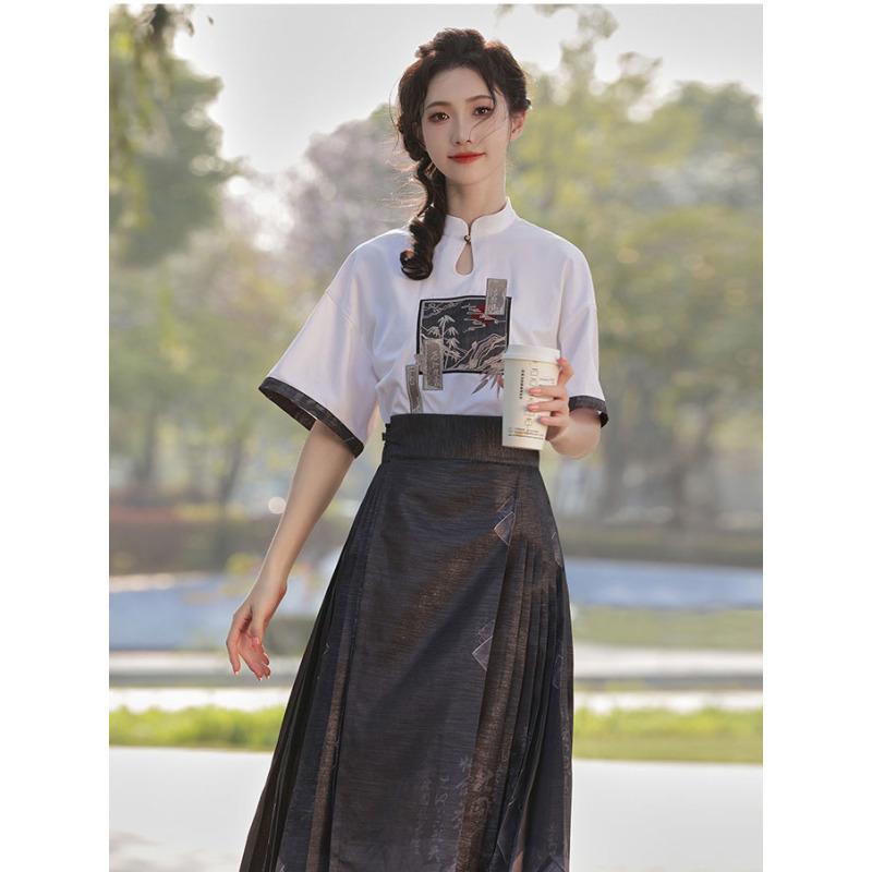 Hanfu Women's Chinese Style Shirt Short-sleeved T-shirt And