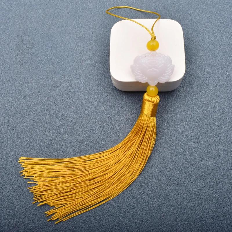 1 Pcs White jade lotus Fringe Trim Bookmark Silk Tassels Pendant DIY Sewing Curtains Accessories Clothes Bag Craft Supplies