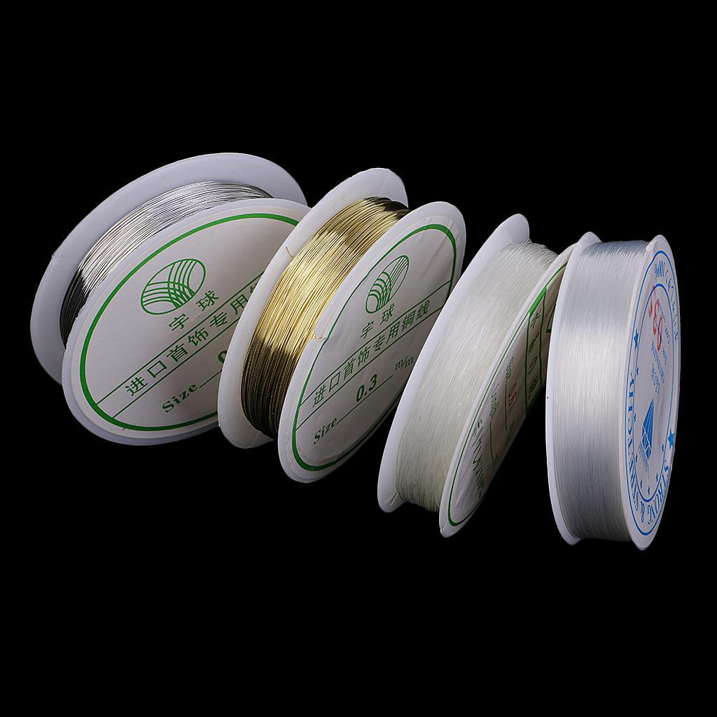 4 Roll Assorted Jewelry Making Wire 0.5mm Copper Fishing Thread Crystal Elastic Cord Beading