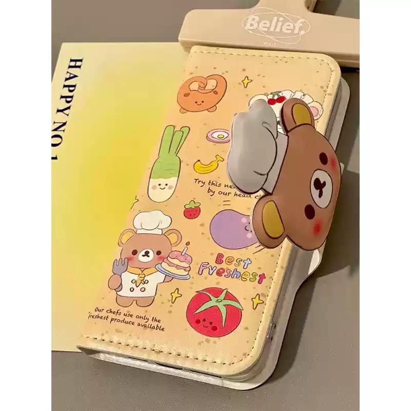 

Rilakkuma Cute Cartoon Anime Leather Flip Cover for Apple 16Promax New Phone Case Gift Surrounding Chef Rilakkuma Model iPhone 16