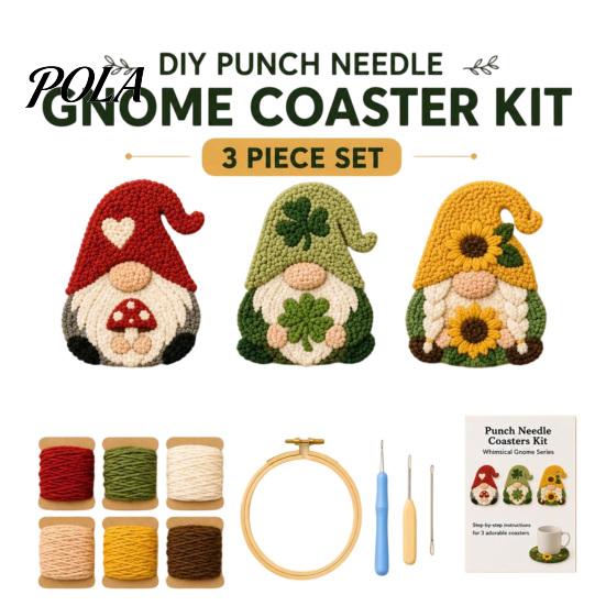 Kit Ricamo Punch Needle Kit Sottobicchiere Gnomo, Set Artigianale Fai da Te con Tessuto Pre-Stampato Filato Rilassante Telaio Supporti in Feltro, per Principianti e Adulti