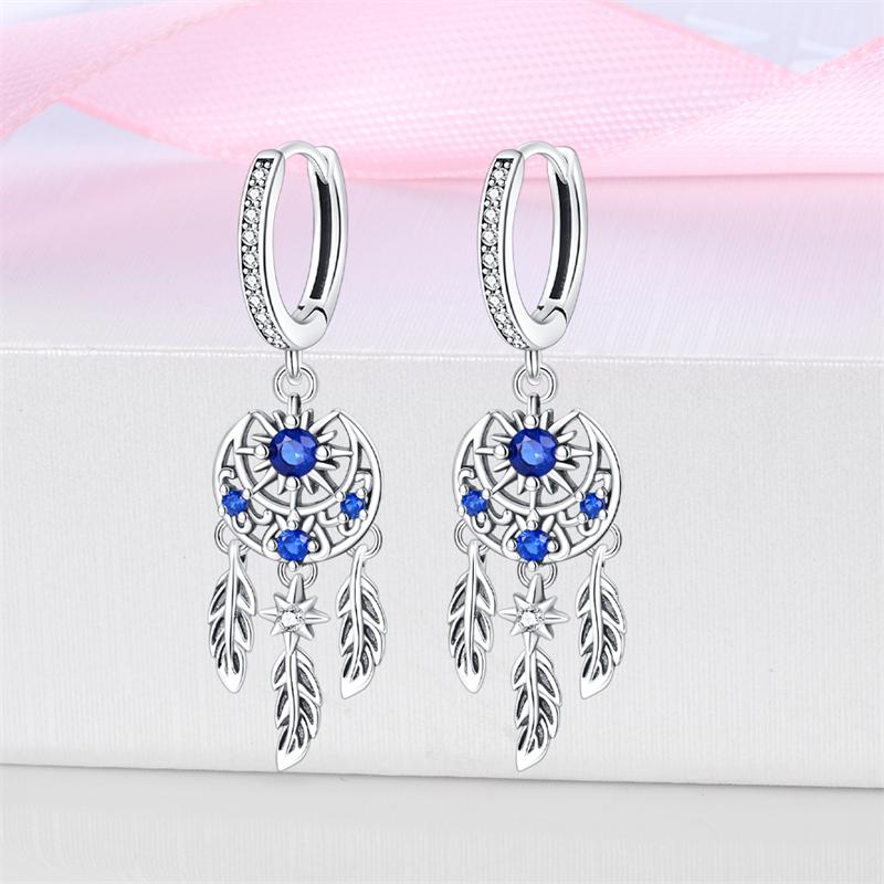 925 Silver Dream Catcher Earrings For Women Exquisite Zircon Carp Stud Fashion Jewelry Gift