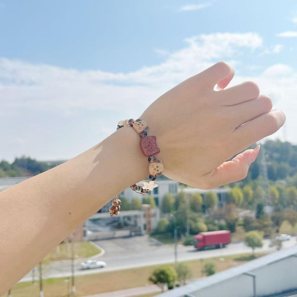 Jingdezhen Ceramic Bracelet, Single Loop Beaded Bracelet, New Chinese Cute Fresh Style Wrist Jewelry