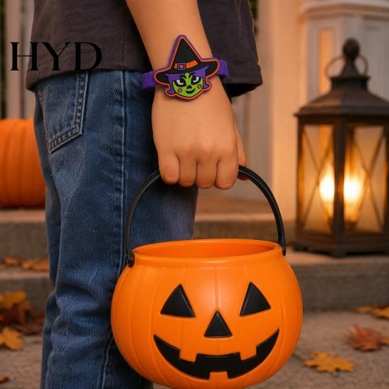 Colorful Cartoon Character Bracelets 2PCS Halloween Bracelets, Ghost/Pumpkin/Black Cat/Skull/Witch/Little Devil Shape, Adjustable Soft Silicone