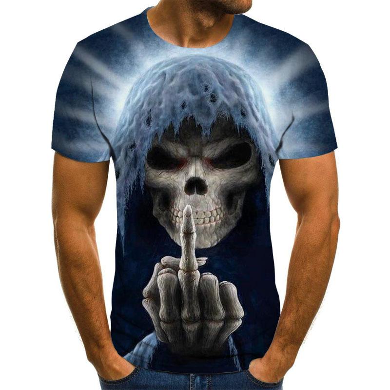 Spring Summer Casual Men's Clothing Cool Skull Image 3D Digital Printing Short Sleeved Men's T-shirt