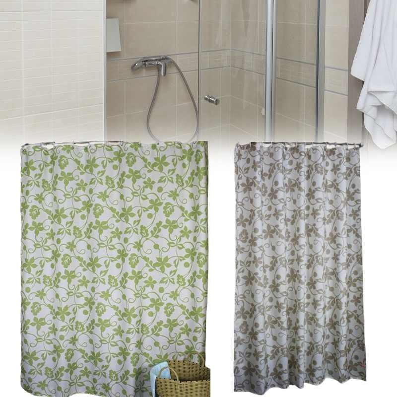 Flowers Print Patterned Shower Curtain Hook Set Waterproof Bathroom Supplies