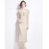 Excellent Quality 2024 Barocco Runway Short Sleeve Summer Dress Women Sexy Rhinestone Diamond Embellished Party Bodycon Dress