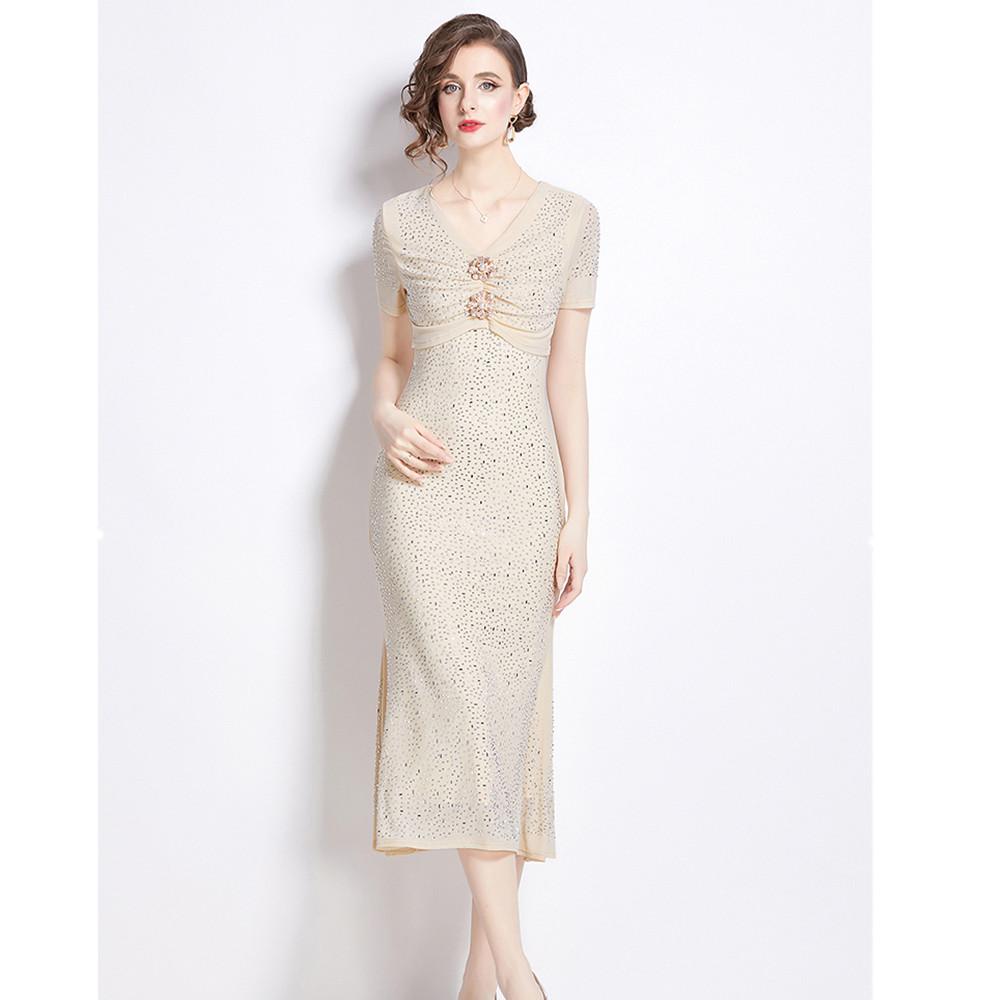 Excellent Quality 2024 Barocco Runway Short Sleeve Summer Dress Women Sexy Rhinestone Diamond Embellished Party Bodycon Dress