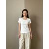 Summer New Shoulder Slim and Thin Collar Short-sleeved Shirt Women's Casual Versatile White Round Neck American Top Clothing