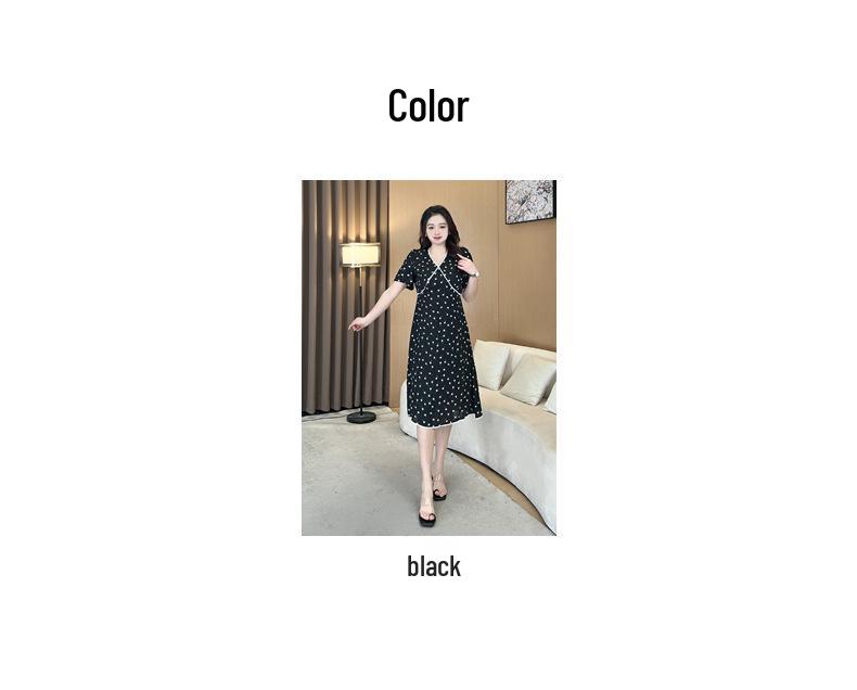 Spring Plus Size Polka Dot Slimming Dress - French Style