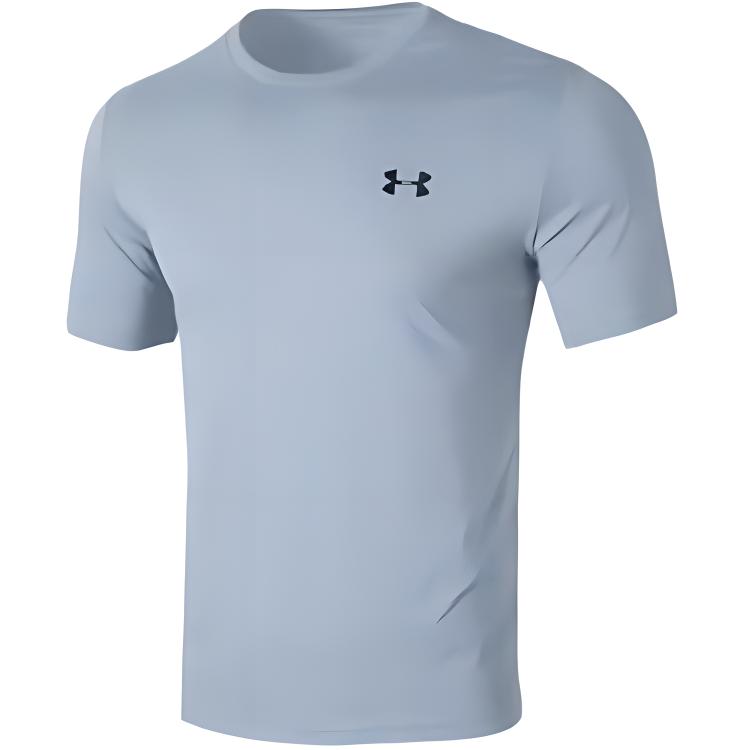 Under Armour Solid Color Fitness Training Breathable Round Neck Short Sleeve T-Shirt Men Tops Berlin-Blue 1370951-465