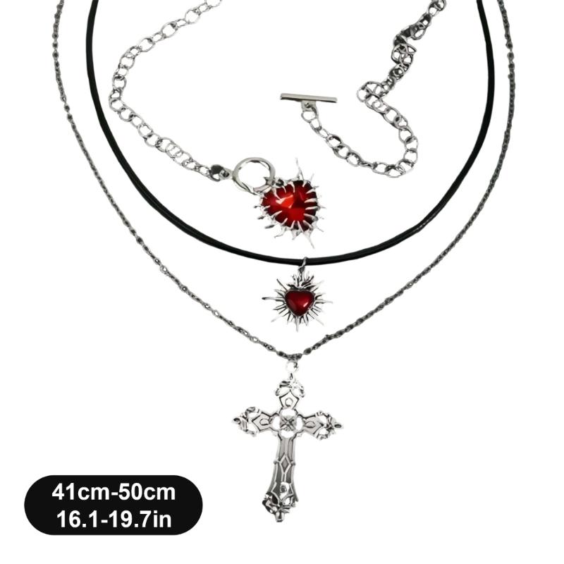 Stackable Gothic Necklace Collection Featuring Multiple Lengths And Heart Crosses Designs For Customes Layering