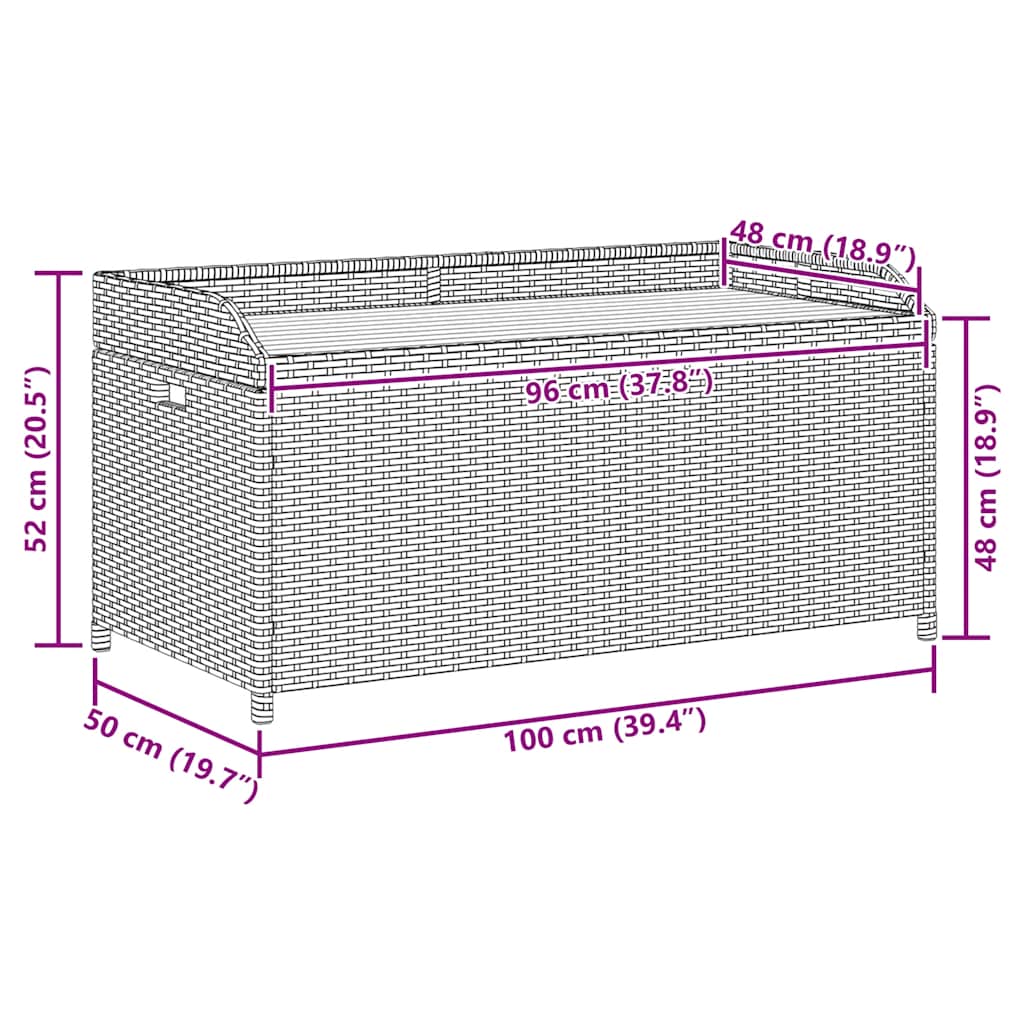 Storage Bench Black 100x50x52 Cm Poly Rattan Acacia Wood
