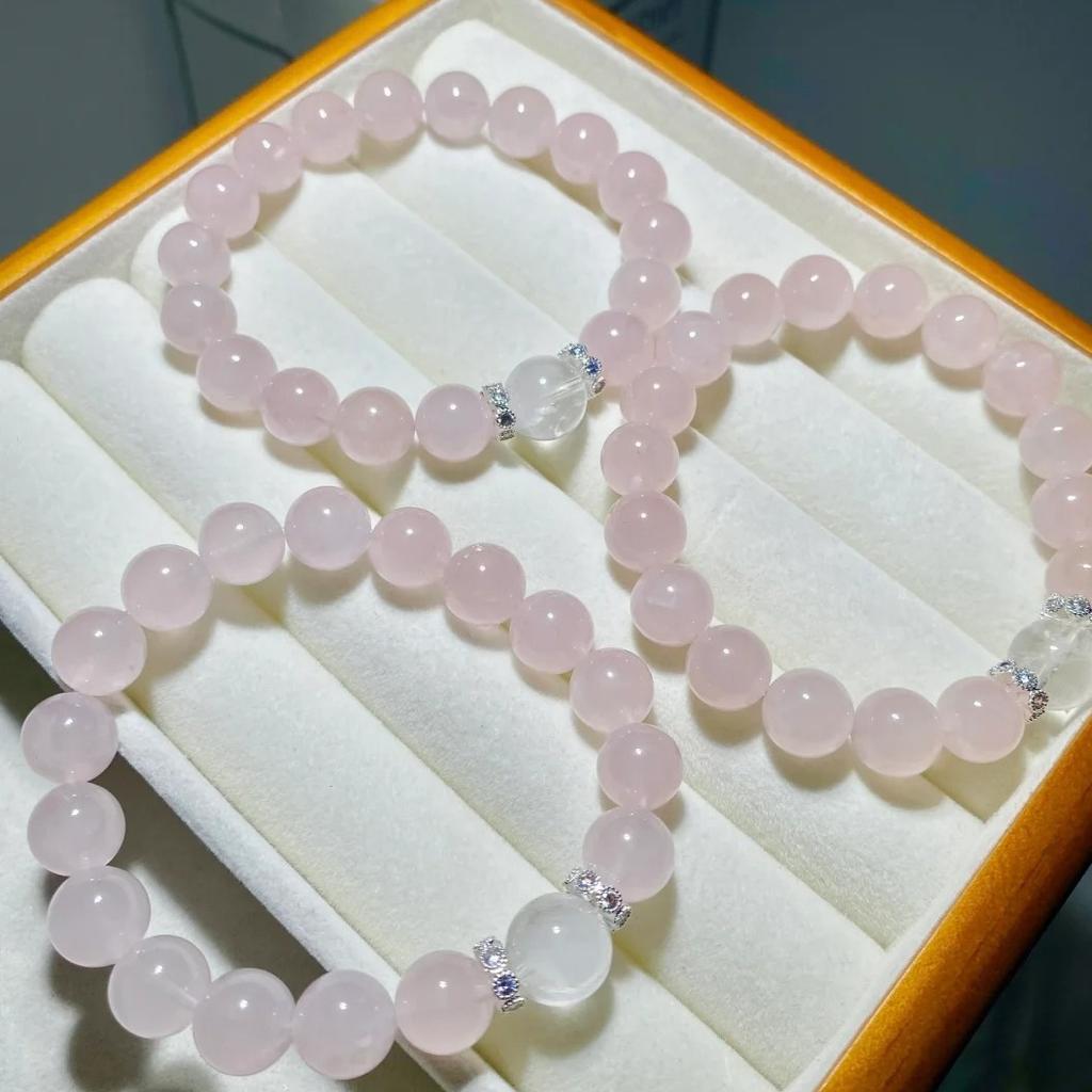 Natural Pink Crystal Bracelet Simple Gentle Pink Crystal Elastic Bracelet for Women, Friendship Jewelry Gift