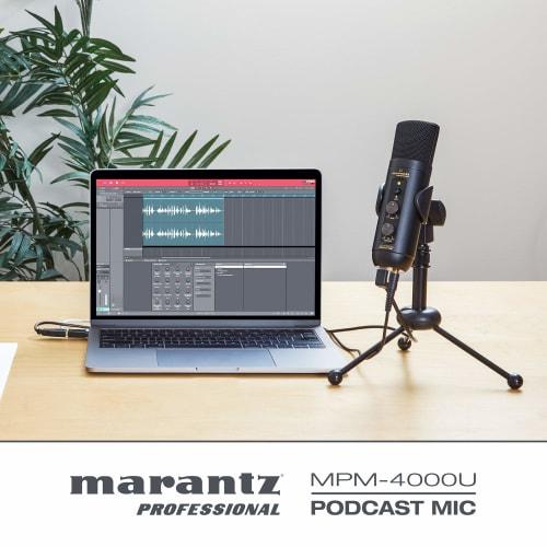 Marantz Professional USB Condenser Microphone, Unidirectional, for Streaming, with Mute Function, Volume Control, Headphone Output, Built-in Audio Int