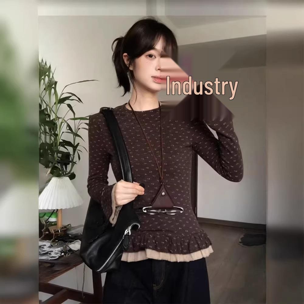 Ретро-футболка с цветочным кружевом, двухслойными рукавами-колоколами Extra Large