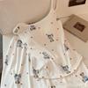 Cute Korean Style Women's Short-Sleeved Camisole Pajama Set with Chest Pads, Imitation Cotton