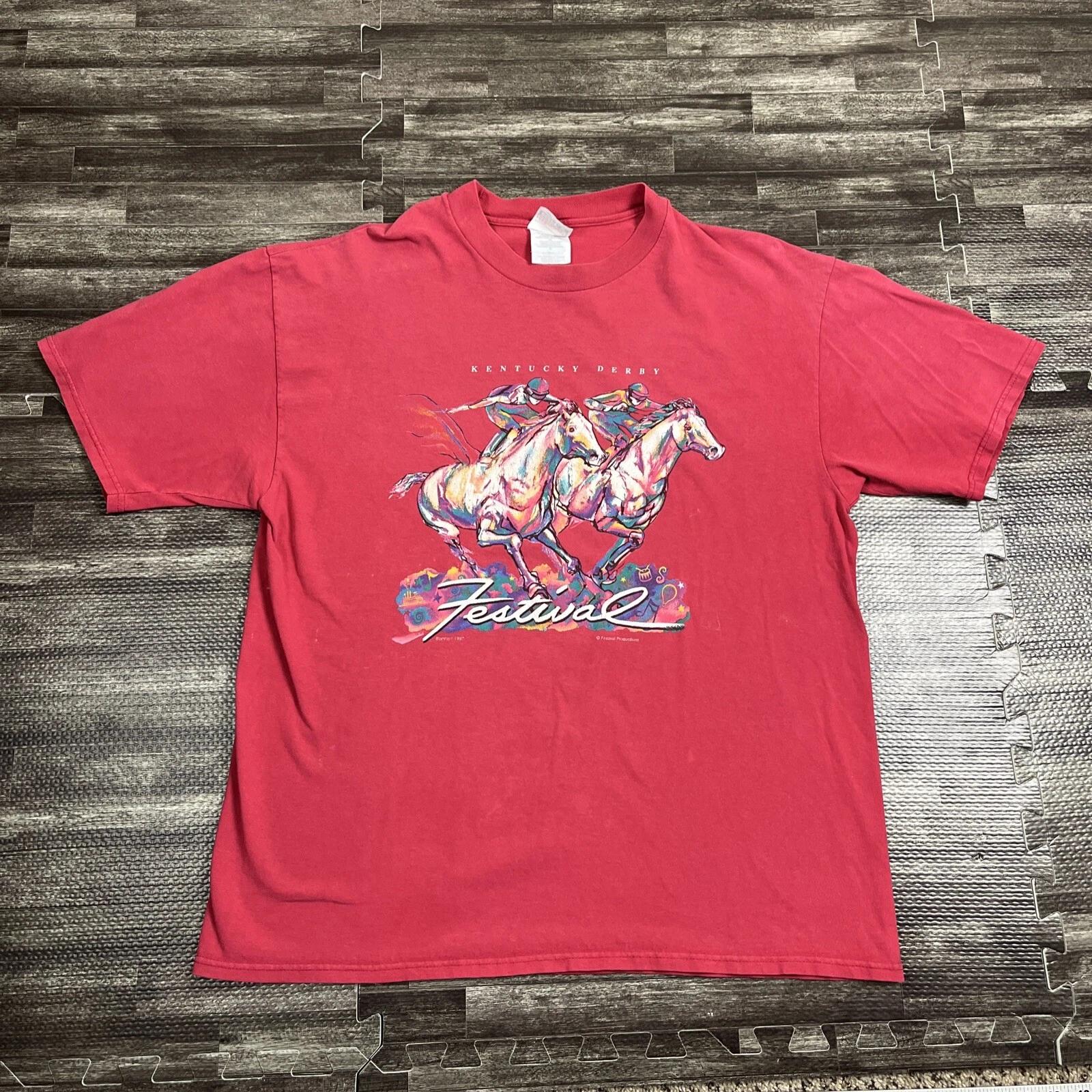 Винтажная футболка Kentucky Derby Festival 1997 Красная XL Повседневная Летняя VTG XL