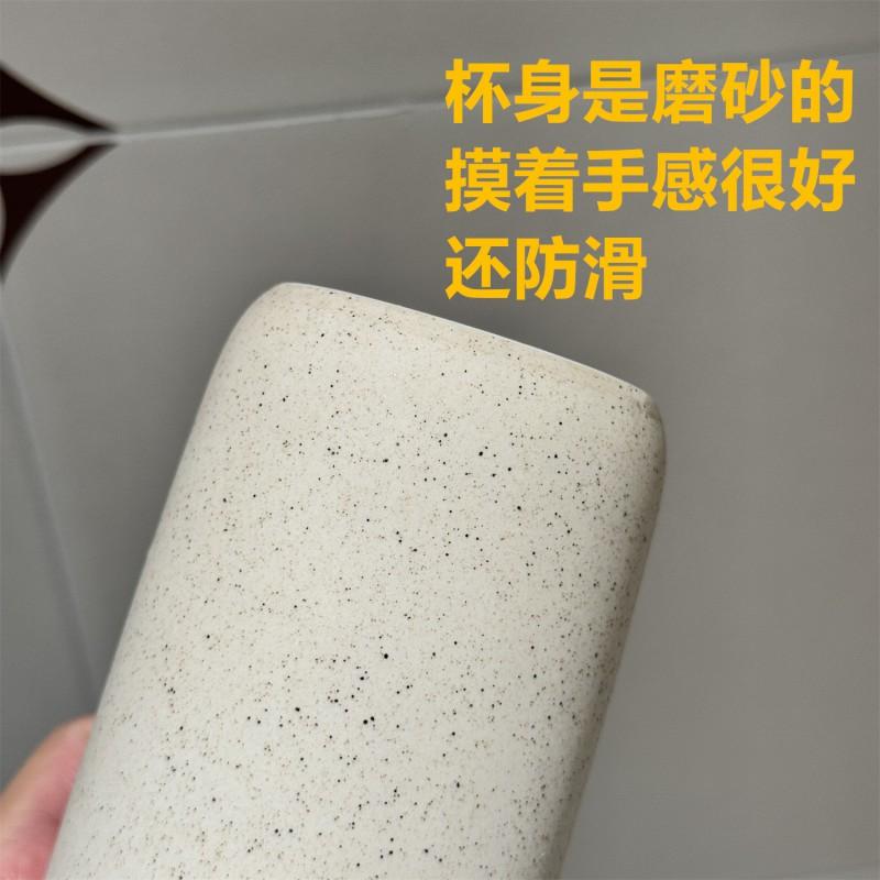 Japanese Style Ceramic Cup Set Hotel Home Bathroom - 280ml Sand Color Toothbrush Holder With Bamboo Tray